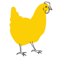 Yellow, fancy chicken. Avatar, badge, poster, logo templates, print. Vector illustration in flat cartoon style