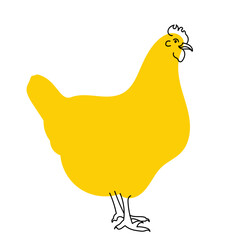 Yellow, fancy chicken. Avatar, badge, poster, logo templates, print. Vector illustration in flat cartoon style