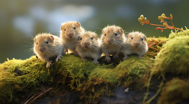 Tiny Arctic Lemmings: Description: The image showcases tiny Arctic lemmings, known for their adorable appearances and vital role as prey in the Arctic food chain