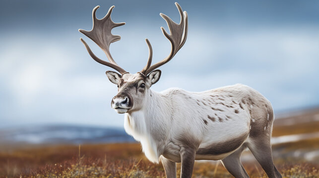 Majestic Arctic Caribou: Description: A close-up shot of a majestic Arctic caribou with impressive antlers. 