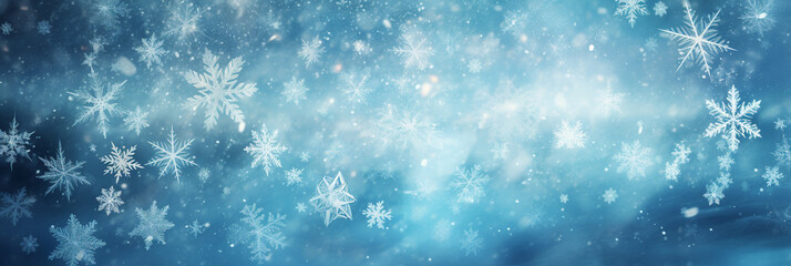 Fototapeta na wymiar Christmas macro snowflakes on a frozen window background banner