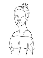 Continuous one line drawing of minimalist woman. Vector illustration.