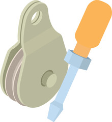 Climbing tool icon isometric vector. Classical steel carabiner and screwdriver. Alpinism, mountaineering concept