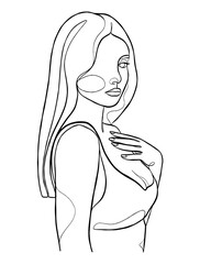 Continuous one line drawing of minimalist woman. Vector illustration.