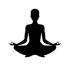 Vector isolated one single yoga bald man or woman  in lotus pose front view colorless black and white outline silhouette shadow shape
