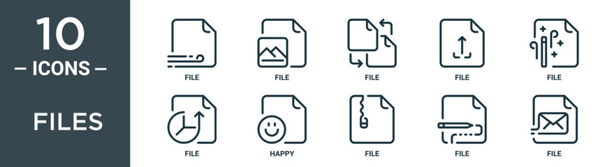 files outline icon set includes thin line file, file, file, happy icons for report, presentation, diagram, web design