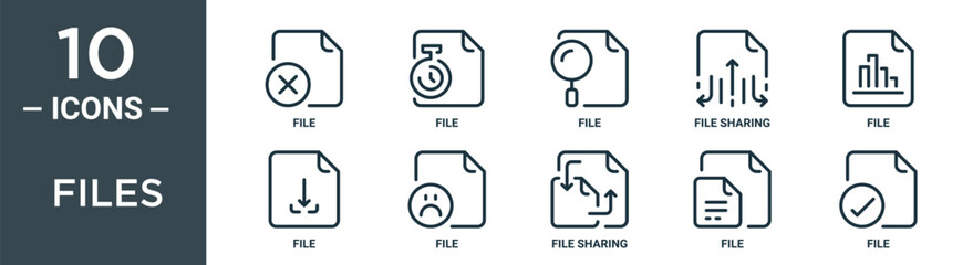files outline icon set includes thin line file, file, file, sharing, icons for report, presentation, diagram, web design