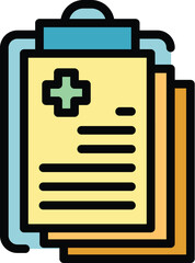 Medical record icon outline vector. Health data. Patient report color flat