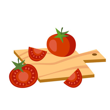 tomatoes on a wooden cutting board vector illustration