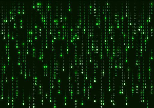 Binary computer code. Cyber background constructed with numbers one and zero. Abstract visualization of programming. Vector illustration.
