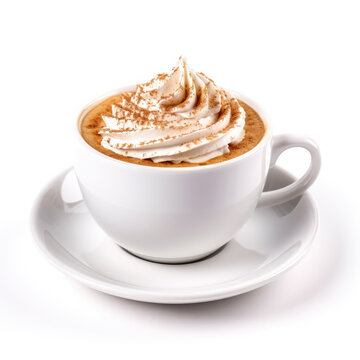 Gingerbread latte in a white cup isolated on white background 