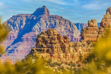 Panorama picture over Grand Canyon with blue sky in Arizona