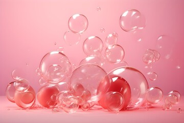 Bubbles fall on the pink background, in the style of realism created  with Generative AI technology