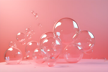Bubbles fall on the pink background, in the style of realism created  with Generative AI technology