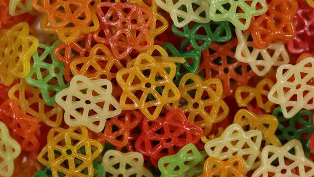 Raw colorful start shaped far far fryums clockwise spinning