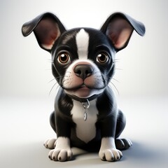 cute little boston terrier - cartoon illustration created using generative Ai tools