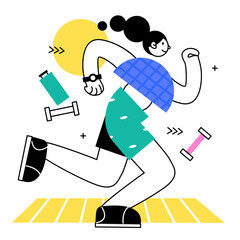 A woman runs in sportswear. Playing sports. Vector illustration in geometric style.