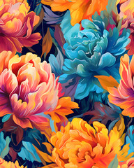 Watercolor hand drawn seamless pattern of flowers created with Generative AI technology