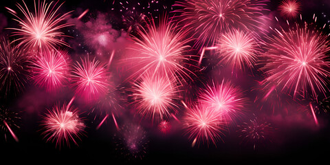 fireworks in the night sky,  Pink Fireworks stock, a large fireworks display in the night sky
