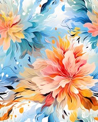 Watercolor hand drawn seamless pattern of flowers created with Generative AI technology