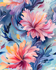 Watercolor hand drawn seamless pattern of flowers created with Generative AI technology