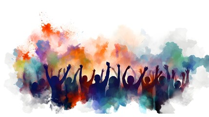 Happy crowd people rising up, in the style of watercolor illustration created  with Generative AI technology 