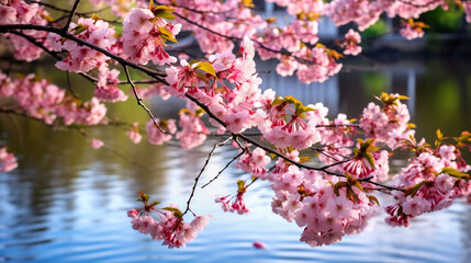 Fototapeta premium pink flowers in water spring wallpaper