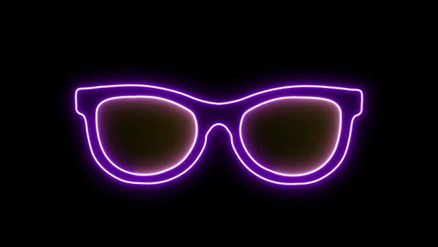 Neon glowing glasses icon isolated on black background, Fashion model glasses in neon light, fantastic trend with neon style effect. Meta verse and viral reality design. Glowing neon line glasses.