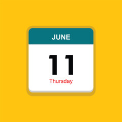 thursday 11 june icon with yellow background, calender icon