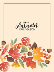 autumn background with leaves. Autumn seamless pattern with different leaves and plants, seasonal colors. Autumn foliage cover template