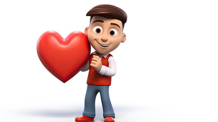 3D cartoon render of a with a heart, on white background