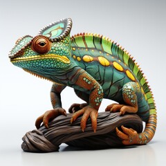 colorful madagascar panther chameleon on white background created using generative Ai tools