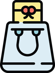 Gift package icon outline vector. Box present. Ribbon package color flat