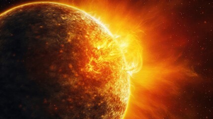 Close-up of sun with solar storm in space. Generative AI.