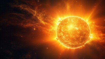 Close-up of sun with solar storm in space. Generative AI.