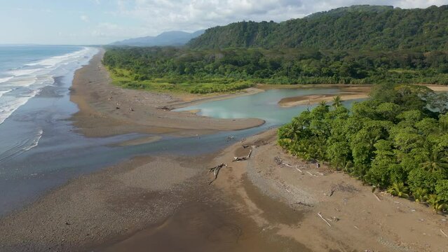 Aerial drone video of the beach in Dominical, Costa Rica