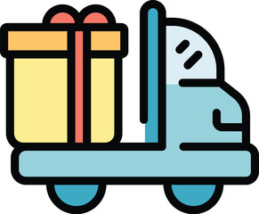 Gift box delivery icon outline vector. Present birthday. Package surprise color flat