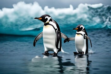 Obraz na płótnie Canvas two penguins on a rock generative AI tools.