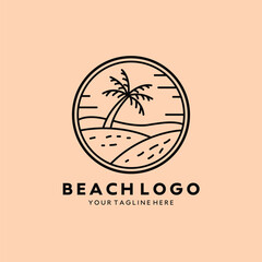 beach logo vector illustration, palm tree, sea wave simple design template