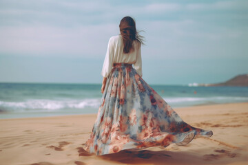 Fototapeta na wymiar summer woman person dress hippie beach sea lifestyle fashion beautiful gypsy. Generative AI.