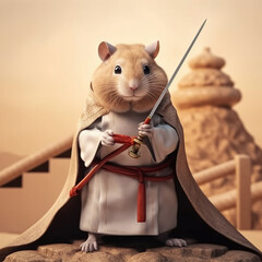 Hamster with ball and armor in the pyramids