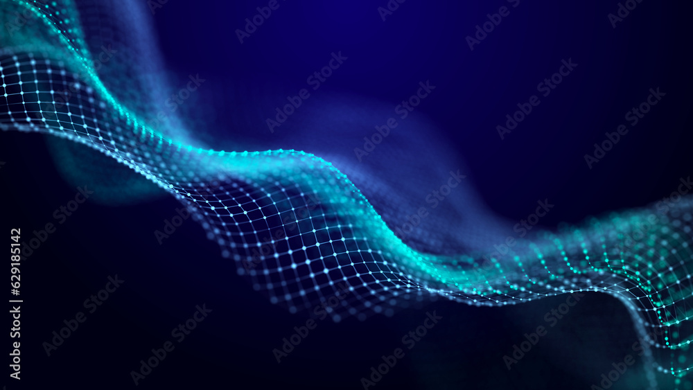 Leinwandbilder Futuristic wave. Technology background. 3D visualization of big data. Analytical presentation. 3D rendering.
