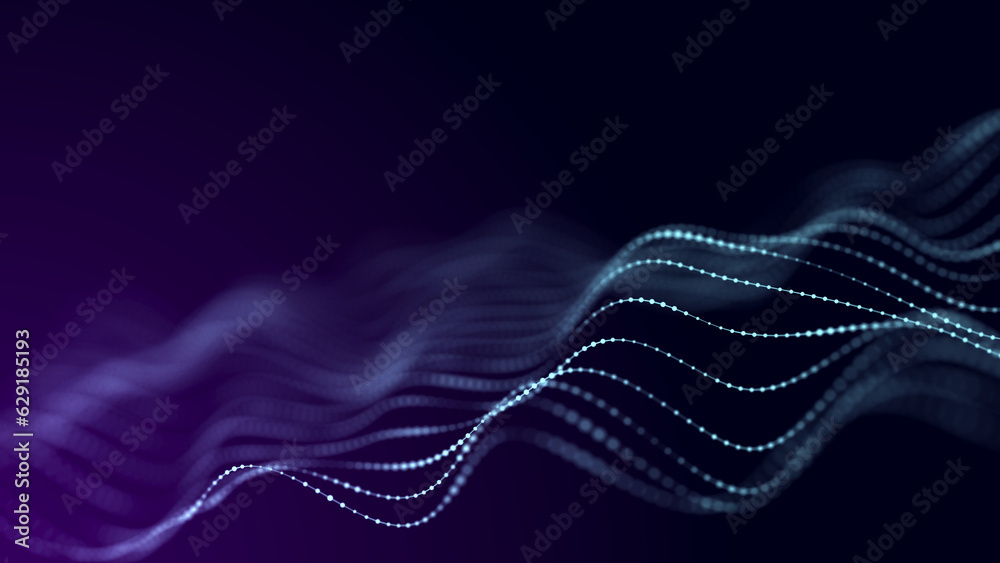 Aufkleber Abstract neon wave background in purple and blue tones. Visualization of computer virtual reality.3D rendering.