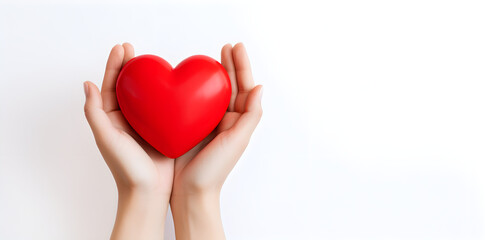 Obraz premium Female hand holding heart created with Generative AI technology