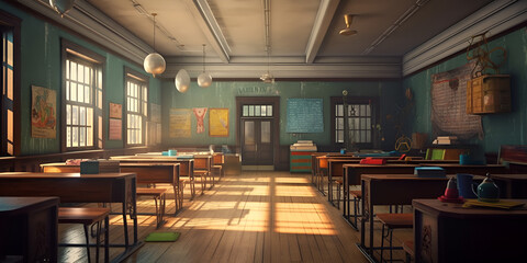 Classical School Classroom Visualized In 3d Background