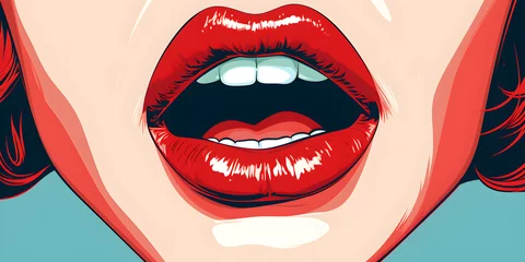 Fotobehang Woman's mouth with colorful lips and a smile in the style of  pop art created with Generative AI technology © Oksana