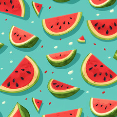 pattern with watermelon slices cartoon style, sempless for print generative ai