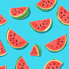 pattern with watermelon slices cartoon style, sempless for print generative ai