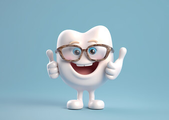 child tooth isolated with two eyes showing thumbs up isolated dental care concept generative ai