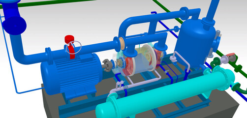 Liquid ring vacuum pump 3D illustration